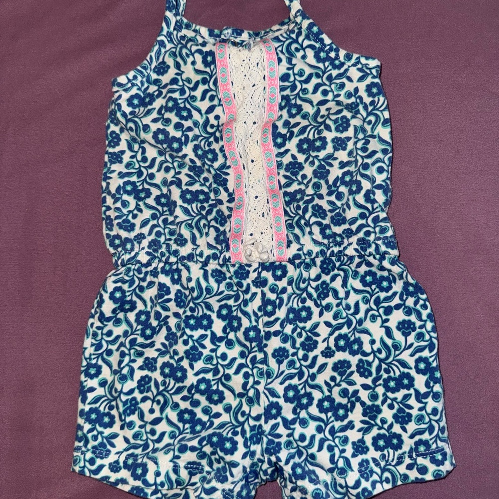 Carters Floral Blue and White Kids Romper